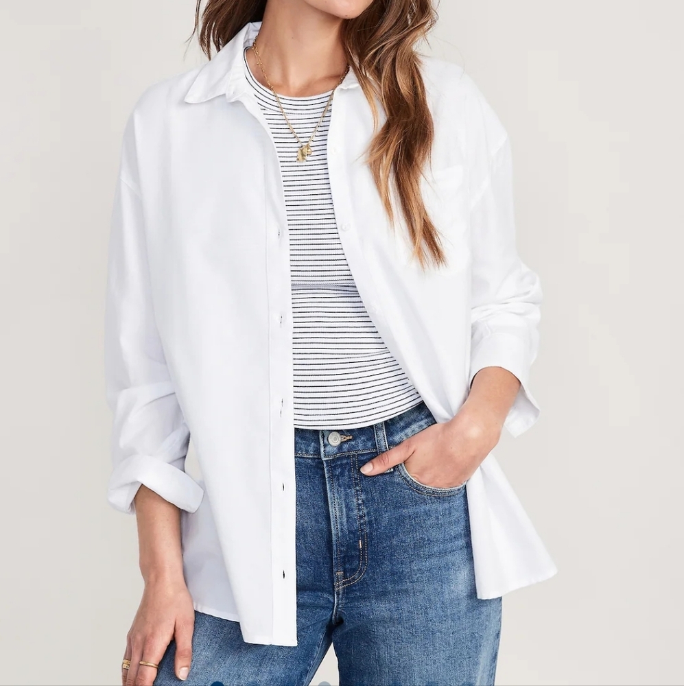 Oversized Button-Down White Boyfriend Shirt PL